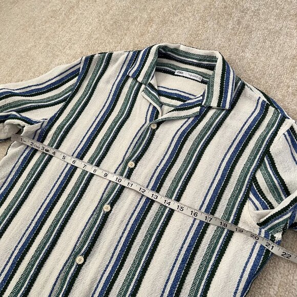 Zara Stripe Button Up Short Sleeve Cotton Shirt L Stripe - Picture 6 of 8